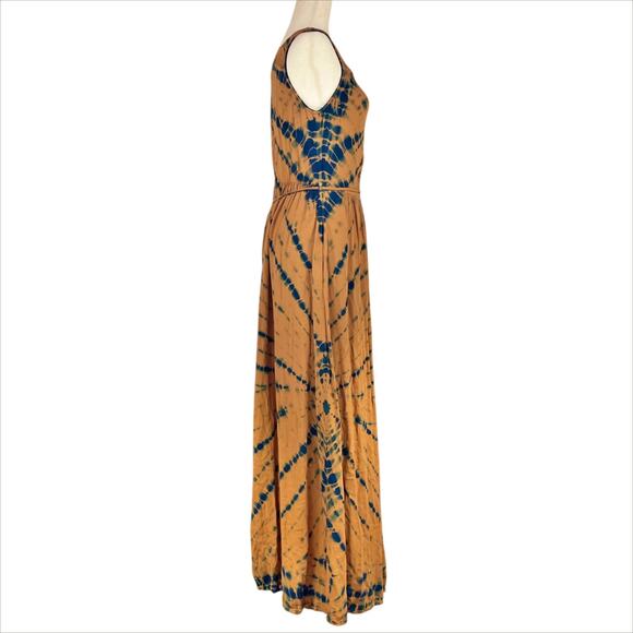 YOUNG FABULOUS & BROKE YFB Brown & Blue Tie-Dye Ruched Front Maxi Dress Size L - Picture 5 of 8